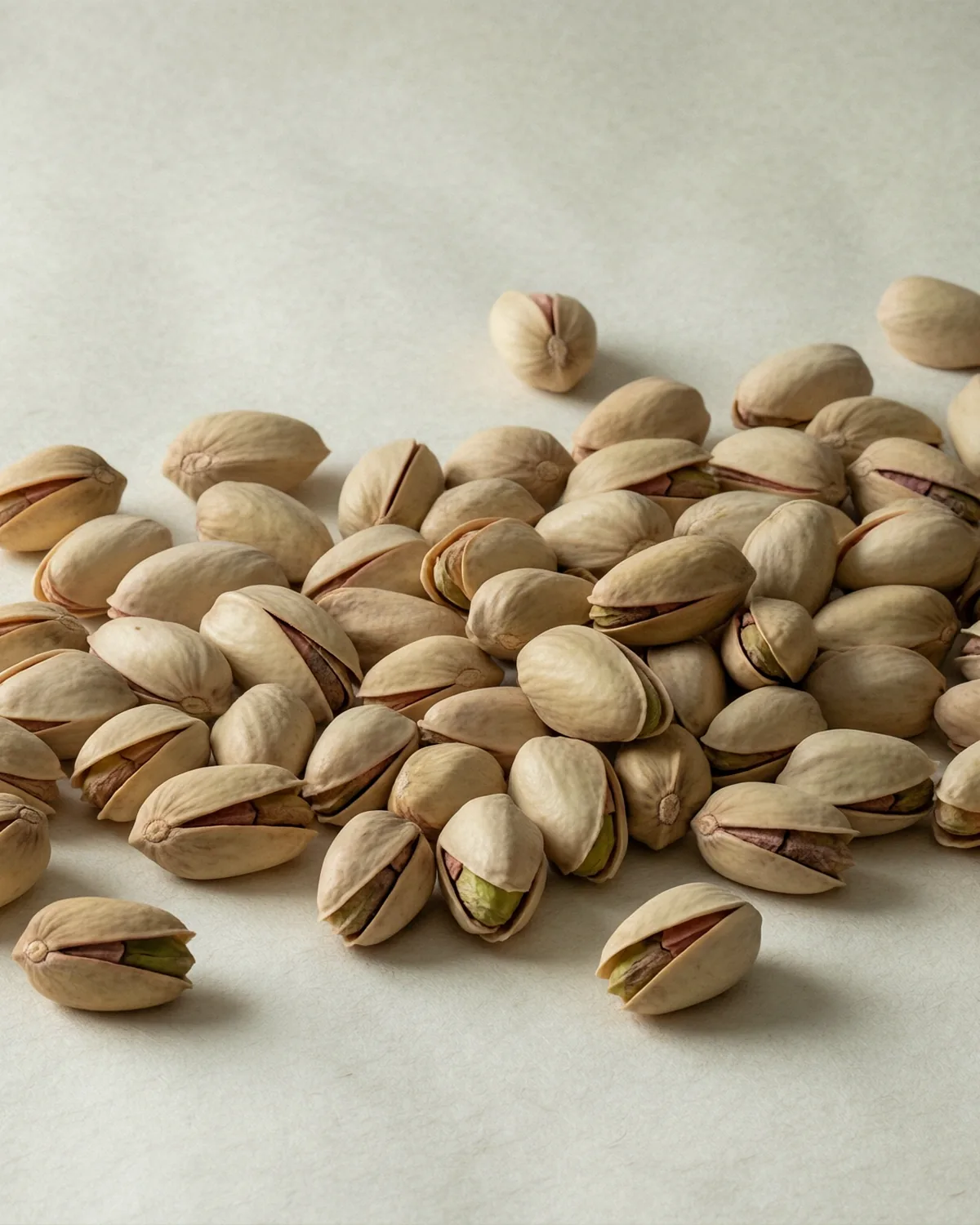 Pistachios in shell scattered on unbleached paper
